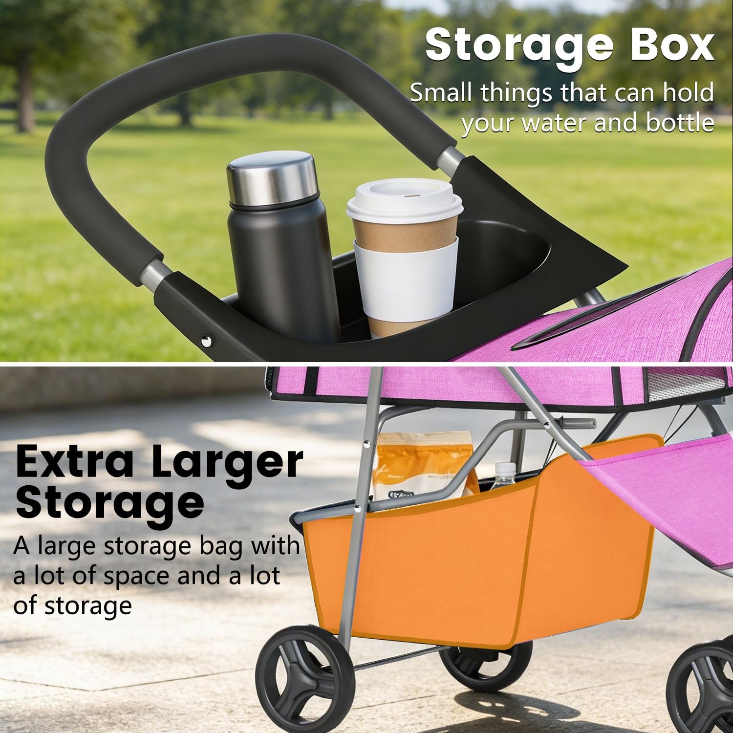 3 Wheels Pet Dog Stroller Cat Cage for Medium Small Dogs Cats Travel Folding Carrier Waterproof Puppy Stroller with Cup Holder & Removable Liner,Pink